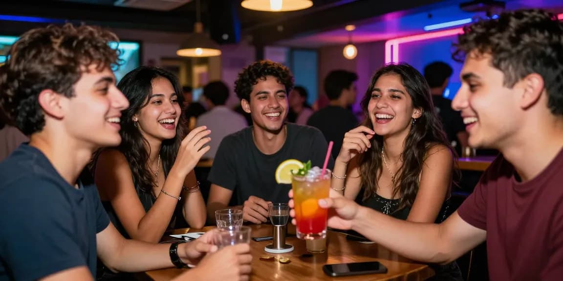 Club21id offers vibrant nightlife experience with friends enjoying drinks at a club.