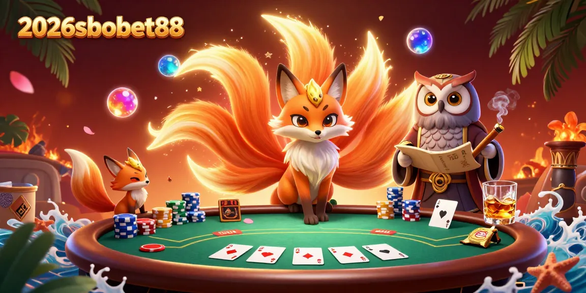 Experience the vibrant world of 2026sbobet88 with a mystical nine-tailed fox and poker action.