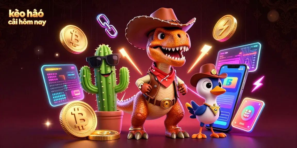 Experience the excitement of kèo nhà cái hôm nay with a vibrant 3D illustration featuring a dynamic dinosaur and casino elements.