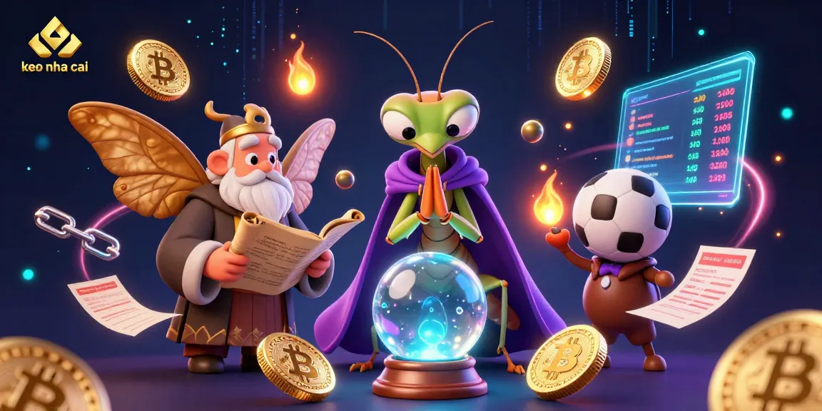 Engage with keo nha cai sports betting insights through an illustrated scene of fortune tellers and betting elements.