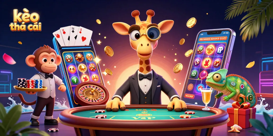 Engage with kèo nhà cái as a high-roller giraffe enjoys a VIP poker table surrounded by animated casino elements.