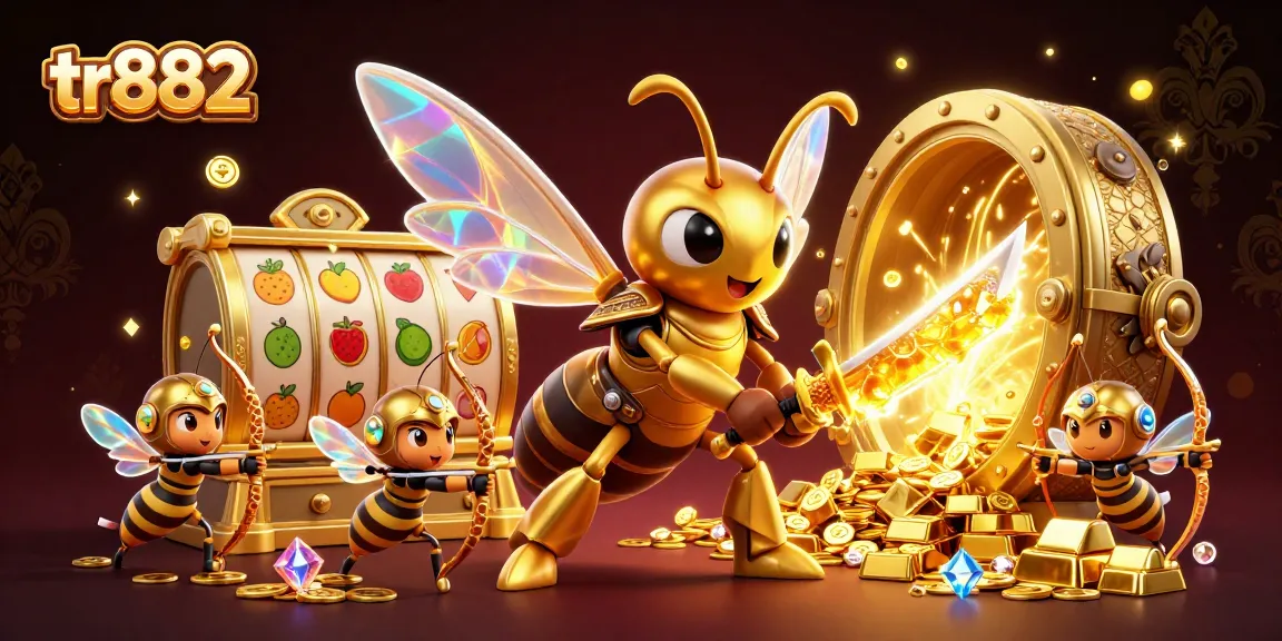 Spin and win with tr882 at the vibrant casino featuring a golden hornet and dazzling prizes.