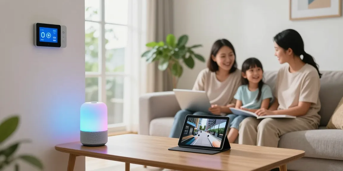 Family enjoying the best smart home gadgets 2026 in a cozy living room filled with smart devices and modern comforts.