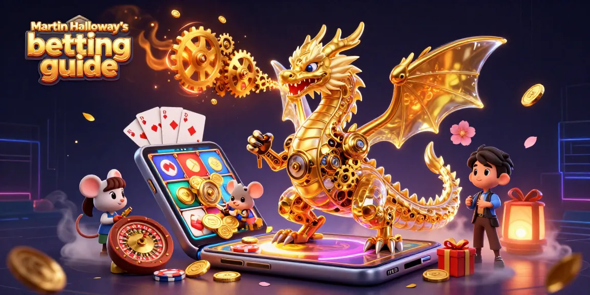 Engage with Martin Holloway’s betting guide showcasing a lively casino scene with a golden dragon and gaming elements.