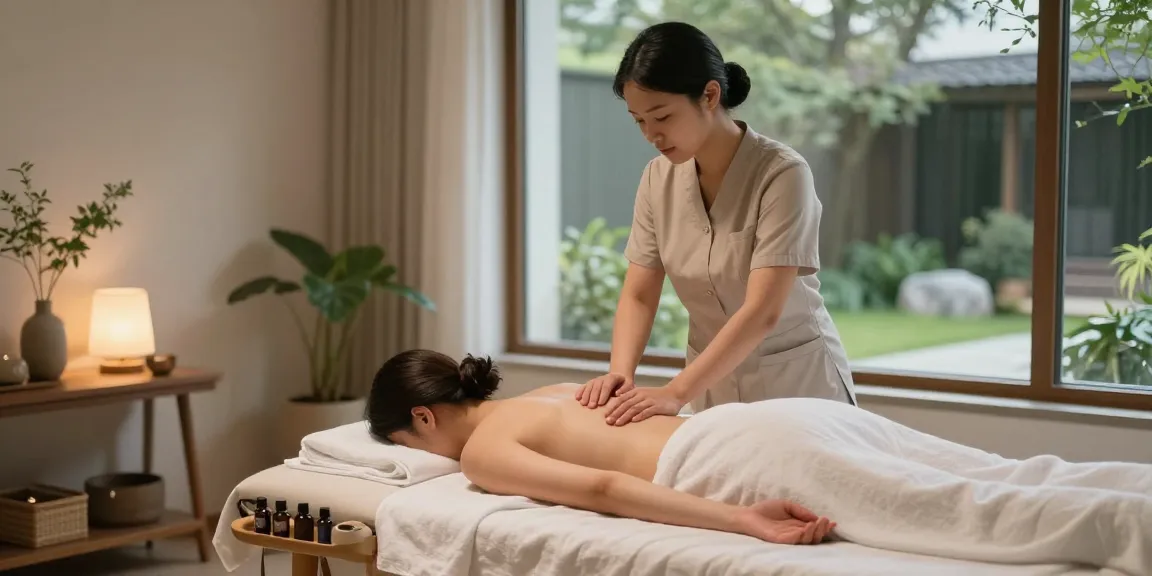 강남출장마사지 session in a serene home environment with a professional therapist applying soothing techniques.